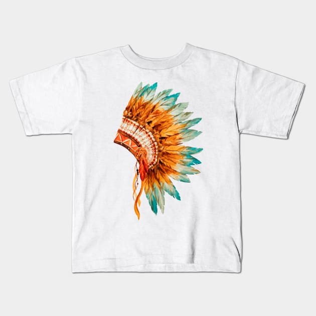 Indian Headdress Kids T-Shirt by Mako Design 